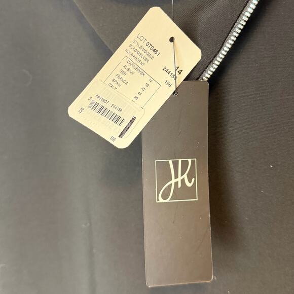 NWT Joseph Ribkoff Black Tunic Dress 14 Asymmetrical Zip Neck Embellished Sleeve - Picture 6 of 8